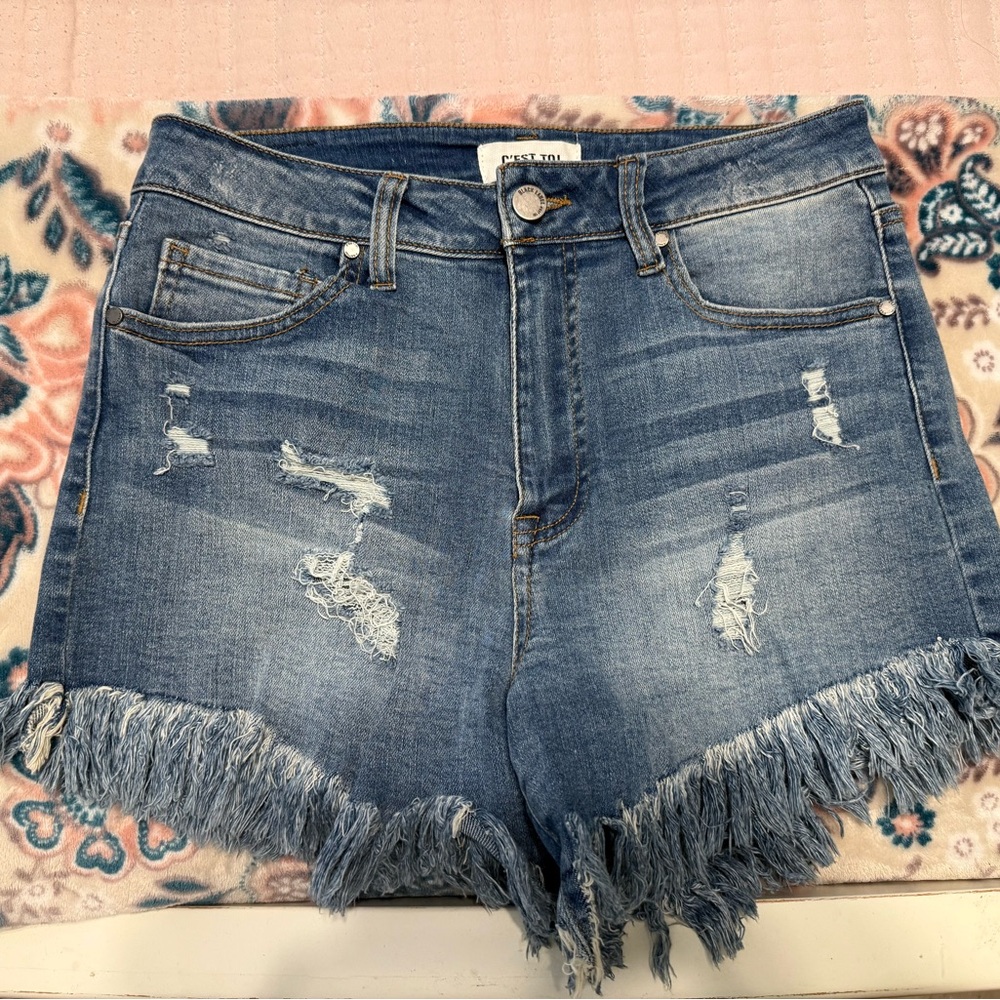 Black Label Blue Distressed Jean Shorts